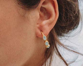 Moonstone Earrings, Gemstone Hoop Earrings, Aquamarine Hoops, Aquamarine earrings, Moonstone Hoops, Gem Hoop Earrings, Gemstone Earrings