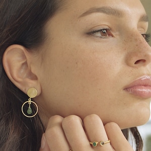 Green Aventurine Earrings, Circle Earrings, Gemstone Earrings, Gem Drop Earrings, Labradorite Earrings, Hoop Earrings, Boho Gold Earrings
