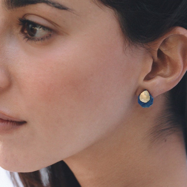 Stud Earrings with Stone, Jade Earrings, Chalcedony Earrings, Lapis Lazuli Earrings, Tiny Ear Studs, Gem Gold Earrings, Stone Earrings Gold