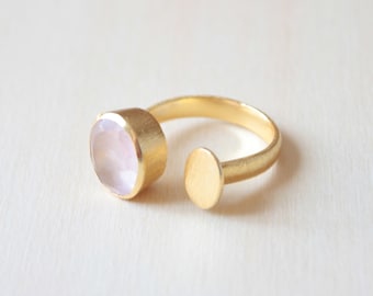 Rose Quartz Ring, Moonstone Ring, Gemstone Ring Gold, Rings for Women, Rose Quartz Jewelry, Pink Quartz Ring, Gem Stone Rings, Gold Gem Ring