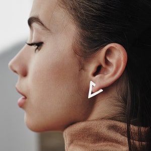 Triangle Earrings, Modern Earrings, Silver Stud Earrings, Earrings Gold, Open Triangle Earrings, Silver Triangle Earring, Earrings for Women
