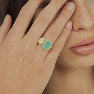 Aquamarine Ring, Green Onyx Ring, Gem Stone Ring, Blue Stone Ring, Gemstone Ring, Gem Rings for Women, Rose Quartz Ring,Aqua Chalcedony Ring Aqua Chalchedony