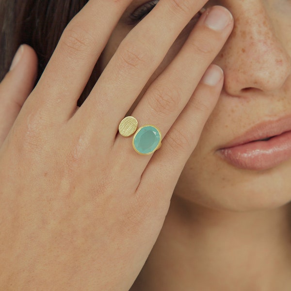 Aquamarine Ring, Green Onyx Ring, Gem Stone Ring, Blue Stone Ring, Gemstone Ring, Gem Rings for Women, Rose Quartz Ring,Aqua Chalcedony Ring