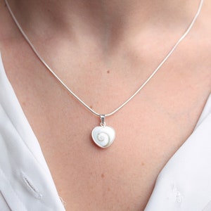 Heart Stone Necklace, Silver Charm Necklace, Heart Pendant, Shell Pendant, Silver Heart Necklace, Christmas Gift, White Heart Necklace, BFF