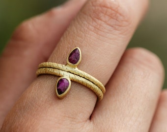 Ruby Ring, Band Ring Gold, 18K Gold Ring, Aquamarine Ring, Gemstone Ring Gold, Baguette Gold Ring, Green Gem Ring, Minimal Stacking Ring