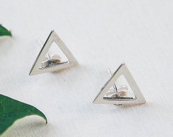 Triangle Stud Earrings, Open Triangle Earrings, Women Stud Earrings,Simple Post Earrings, Silver Earrings for Women,Everyday Silver Earrings