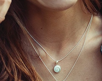 Shiva Eye Sterling Silver Pendant, Tiny Natural Seashell Necklace