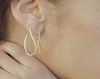 Wire Earrings, Open Hoop Earrings, Geometric Earrings, Open Circle Earrings, Gold Hoop Earrings, Handmade Earrings, Asymmetrical Earrings