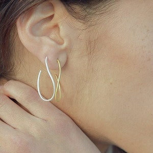 Wire Earrings, Open Hoop Earrings, Geometric Earrings, Open Circle Earrings, Gold Hoop Earrings, Handmade Earrings, Asymmetrical Earrings