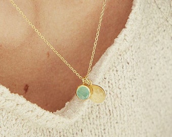 Jade Necklace, Coin Necklace, Aquamarine Necklace, Rose Quartz Necklace, Moonstone Necklace, Dainty Gold Necklace, Disc Gold Pendant
