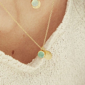 Jade Necklace, Coin Necklace, Aquamarine Necklace, Rose Quartz Necklace, Moonstone Necklace, Dainty Gold Necklace, Disc Gold Pendant