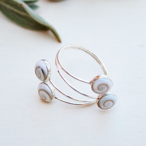 Silver Shiva Ring, Ojo de Santa Lucia Ring, Shiva Eye Ring, Sterling Silver Ring with Shells, Adjustable Silver Ring, Shell Ring, Stone Ring