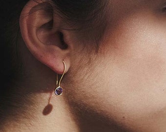 Amethyst Earrings, Small Dangle Earrings, Gem Drop Earrings, Stone Drop Earrings, Dainty Earrings, Gemstone Earrings, Gem 18k Gold Earrings
