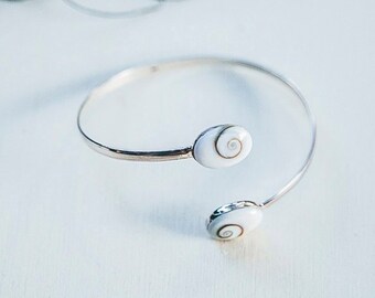 Sterlingzilveren 925 Shiva-oogschelparmband, verstelbare manchet, zilveren sieraden