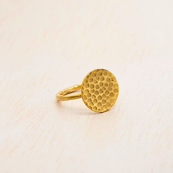 Gold Rings for Women, 18K Gold Ring, Boho Gold Ring, Round Gold Ring, Handmade Gold Ring, Hammered Disc Ring, Disc Ring, Gold Circle Ring