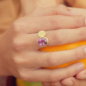 Amethyst Ring, Edelstein Ring, Gold Statement Ring, Februar Geburtsstein Ring, Edelstein Ring, Edelstein Ringe für Frauen, Amethyst Schmuck
