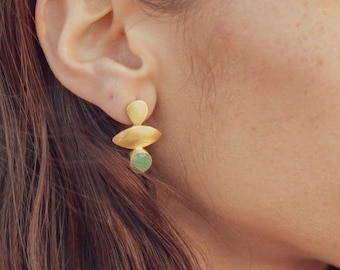 Aventurine Earrings, Gemstone Stud Earrings, Gold Stud Earrings, Boho Wedding Earrings, Green Stone Earrings, Green Earrings, Gift for Her