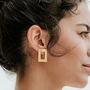 Gold Square Earrings, Stud Earrings Gold, Gold Earrings Woman, Rectangle Earrings, Wedding Earrings, Minimalist Earrings, Open Square Studs