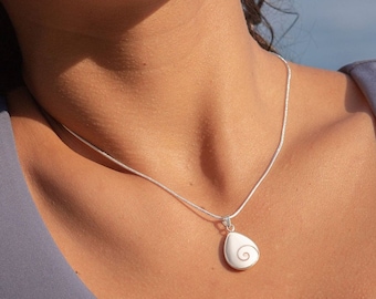 Shell Pendant, Stone Necklace, Sterling Silver Pendant, Shiva Pendant, Shiva Eye Necklace, Eye of Santa Lucia Necklace, Shiva Shell Necklace