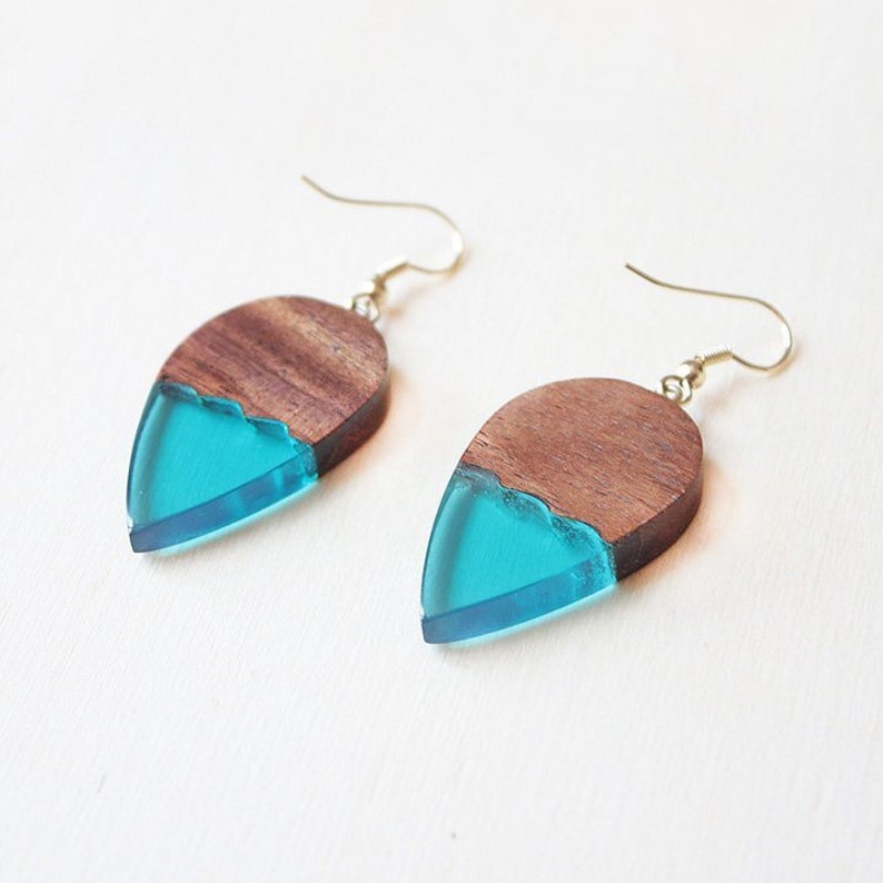 Wood earrings Green earrings Resin Earrings Resin Jewelry Etsy