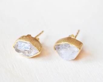 Herkimer Diamond Earrings, Herkimer Earrings, Rose Quartz Earrings, Raw Gemstone Earrings, Raw Stone Earrings, Stone Stud Earrings