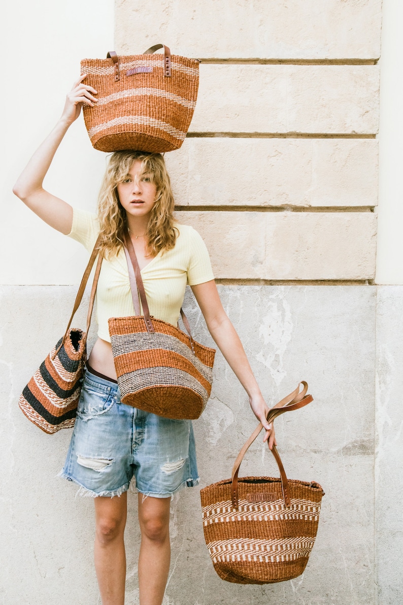 Sac en sisal, sac en paille d'été, sac d'été pour femme, sac en jute vintage, sac fourre-tout en sisal, sac tissé à la main, fourre-tout d'été, panier en sisal, sac Boho image 4