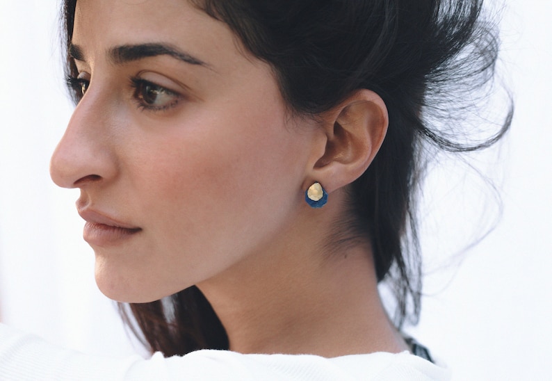 Stud Earrings with Stone, Jade Earrings, Chalcedony Earrings, Lapis Lazuli Earrings, Tiny Ear Studs, Gem Gold Earrings, Stone Earrings Gold Lapis Lazuli