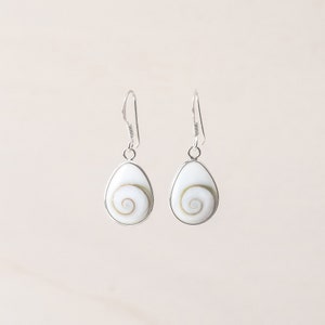 Silver Drop Earrings, Eye of Shiva Earrings, Teardrop Earrings, Dangle Earrings, Boho Earrings, Oval Earrings, Shell Earrings, Seashell image 10