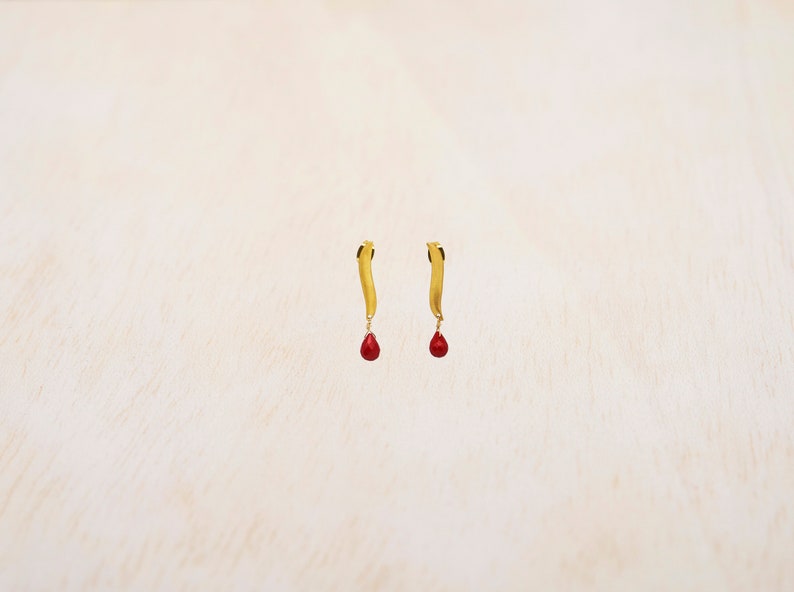 Green Jade Earrings, Delicate Dangle Earring, Leaf Earrings, Delicate Stud Earring, Coral Earrings, Amethyst Earring, Tiny Gemstone Earrings image 4