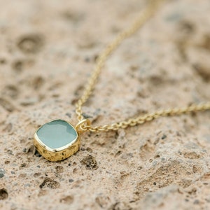 Gold Necklace, Birthstone Aventurine Necklace, Minimalist Pendant Gold, Gemstone Charm Necklace, Tiny Gem Necklace, Gold Square Necklace image 6