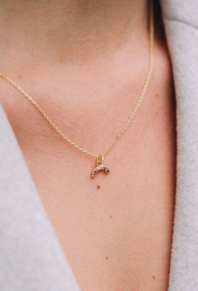 Dainty Necklace, Gem Necklace, Rainbow Necklace, Gift for Mum, Mothers day Gift, Multi Gemstone Necklace, Gold Necklace, Letter Necklace image 1