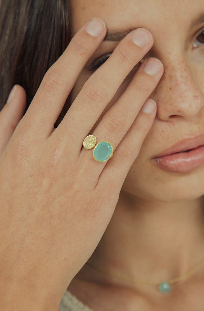 Aquamarine Ring, Green Onyx Ring, Gem Stone Ring, Blue Stone Ring, Gemstone Ring, Gem Rings for Women, Rose Quartz Ring,Aqua Chalcedony Ring Aqua Chalchedony