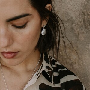 Sterling Silver Seashell Earrings: Dainty Clamshell Pearl Drop Gold Plated Stud Earrings image 8
