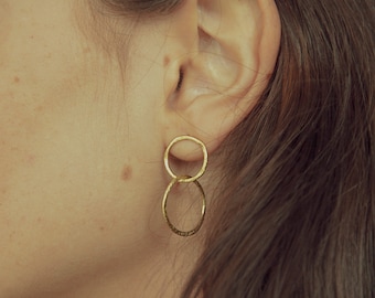 Double Hoop Earrings, Earrings Gold, Double Circle Earrings, Two Circle Earrings, Gold Hoop Earrings, 18k Gold Earrings, Gold Stud Earrings