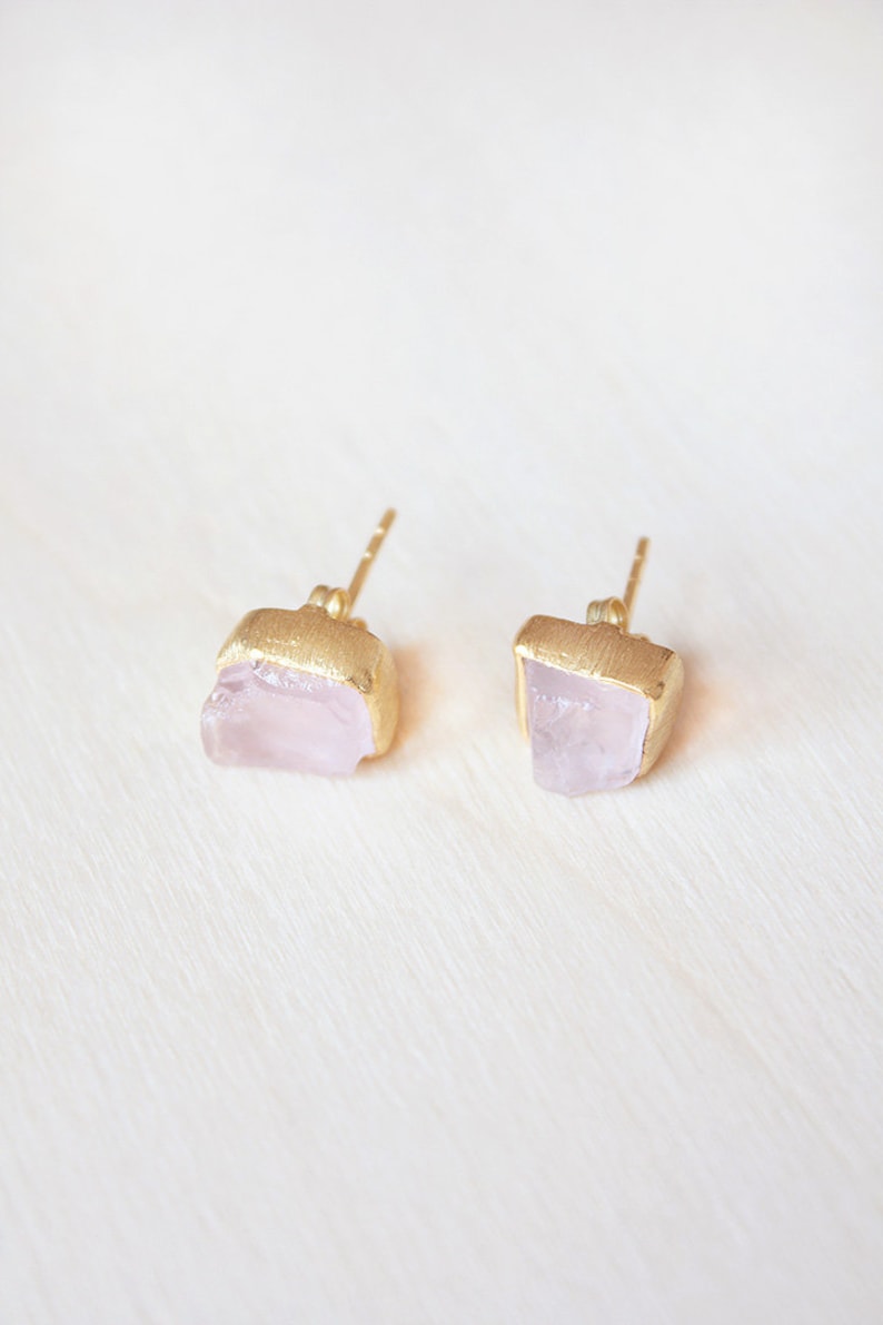 Herkimer Diamond Earrings, Herkimer Earrings, Rose Quartz Earrings, Raw Gemstone Earrings, Raw Stone Earrings, Stone Stud Earrings Rose Quartz