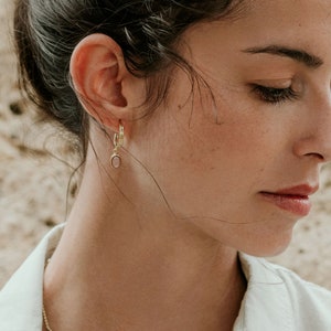 Hoop Earrings with Charm, Minimalist Gold Hoops, Dangling Gemstone Earings, Charm Earrings Gold, Gemstone Hoops, Labradorite Earrings image 3