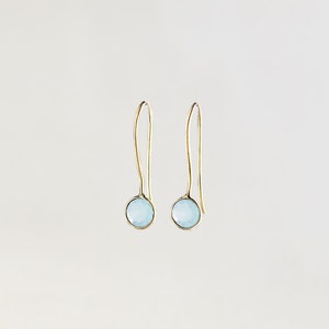 Aquamarine Earrings, Aqua Chalcedony Earrings, Tiny Gemstone Earrings, Turquoise Earrings, Tiny Dangle Earrings, Blue Gemstone Earrings Gold image 4