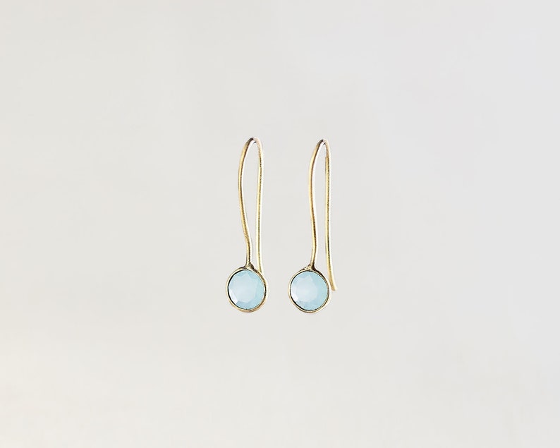 Aquamarine Earrings, Aqua Chalcedony Earrings, Tiny Gemstone Earrings, Turquoise Earrings, Tiny Dangle Earrings, Blue Gemstone Earrings Gold image 4