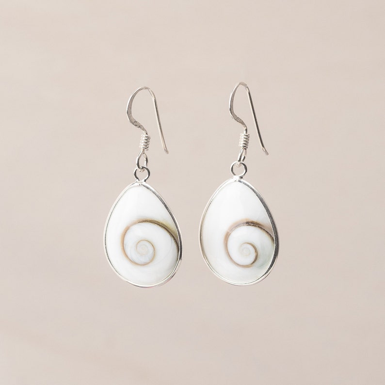 Silver Drop Earrings, Eye of Shiva Earrings, Teardrop Earrings, Dangle Earrings, Boho Earrings, Oval Earrings, Shell Earrings, Seashell image 7