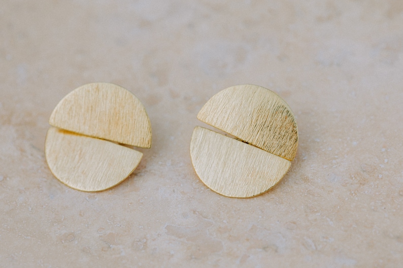 Gold Earrings, Gold Disc Earrings, Silver Earrings, Circle Earrings, Round Earrings, Circle Stud Earrings, Hoop Stud earrings, Post Earrings image 3