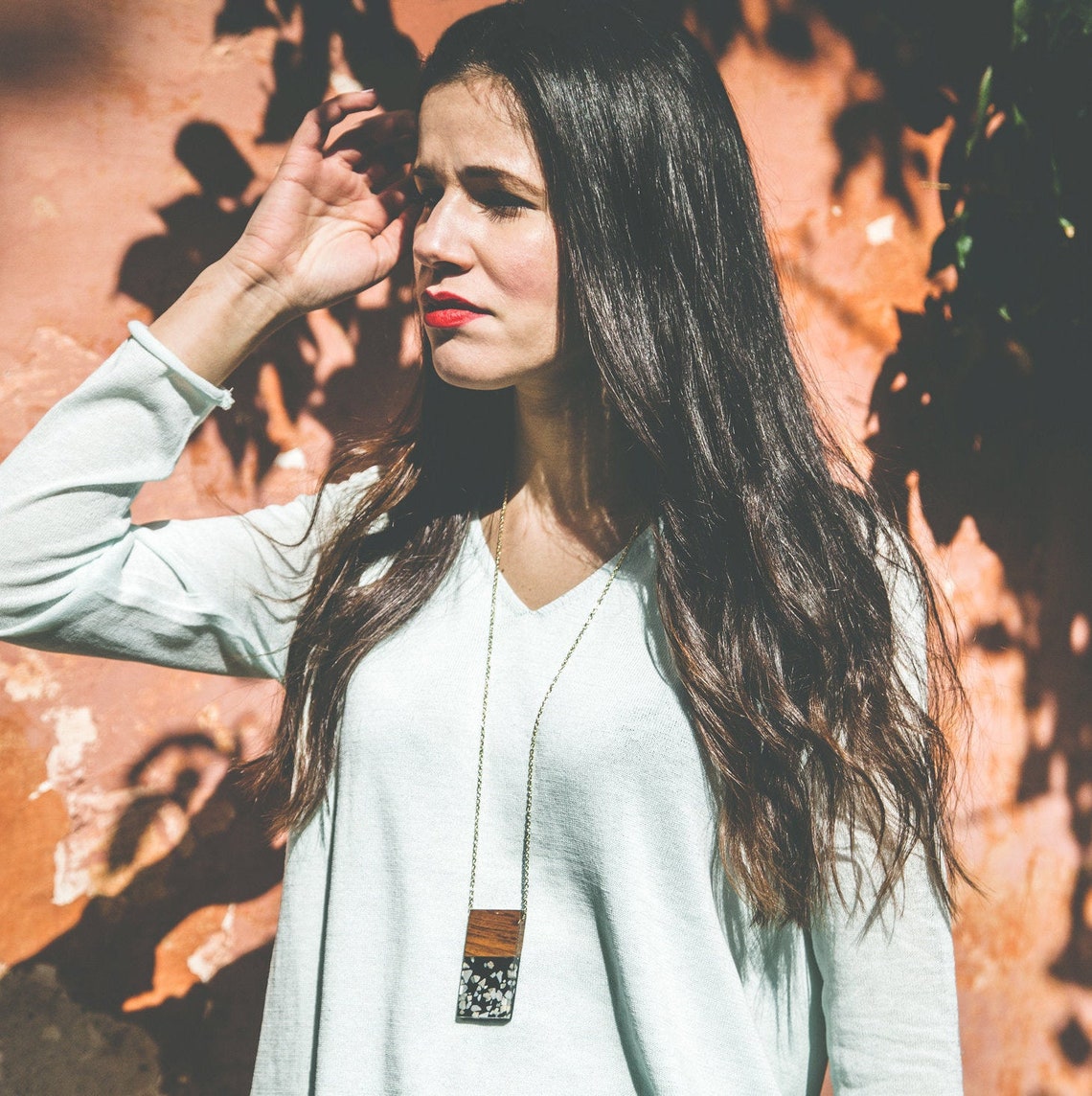 Wood Necklace Wood Jewelry Bohemian Long Necklace Wood Etsy