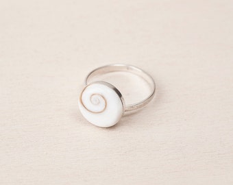 Shell Ring, Shiva Eye Ring, Shiva Ring, Natural Stone Ring Silver, Sterling Silver Ring, Seashell Ring, Ojo Santa Lucia Ring, Gift for Women