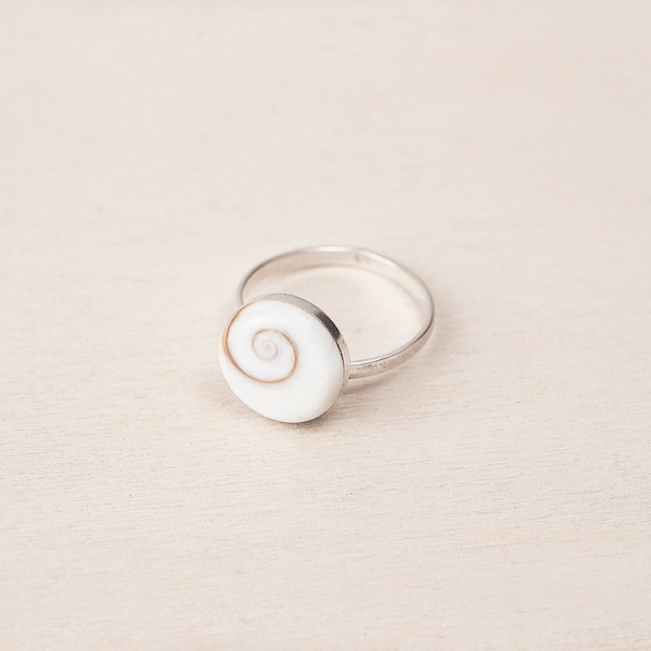 Shell Ring, Shiva Eye Ring, Shiva Ring, Natural Stone Ring Silver, Sterling Silver Ring, Seashell Ring, Ojo Santa Lucia Ring, Gift for Women