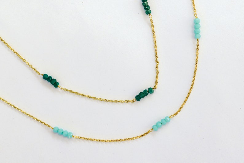 Edelstein Halskette, Mondstein Halskette, Jade Halskette, Perlen Halskette, Perlen Gem, Aqua Chalcedon Halskette, Edelstein Choker, Bead Gold Halskette Bild 6