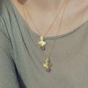 Labradorite Necklace, Aventurine Necklace, Mojave Turquoise Necklace, Minimalist Necklace, 18K Gold Necklace, Gift for Mom, Gemstone Pendant image 6