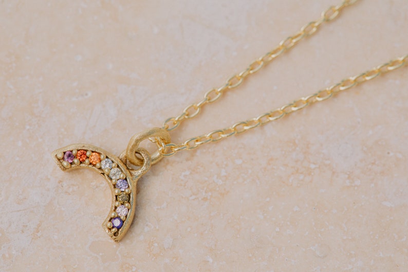 Dainty Necklace, Gem Necklace, Rainbow Necklace, Gift for Mum, Mothers day Gift, Multi Gemstone Necklace, Gold Necklace, Letter Necklace image 3
