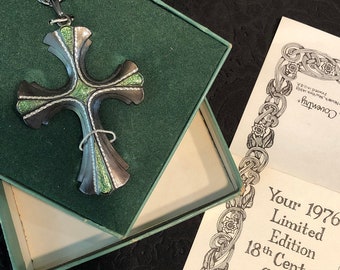 Vintage Sarah Coventry 1976 limited edition cross with original box and paper, cross pendant on chain necklace