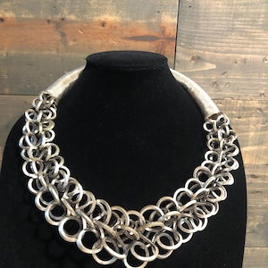 Vintage Chinese Miao silver tone metal necklace, Miao tribal necklace heavy aged patina