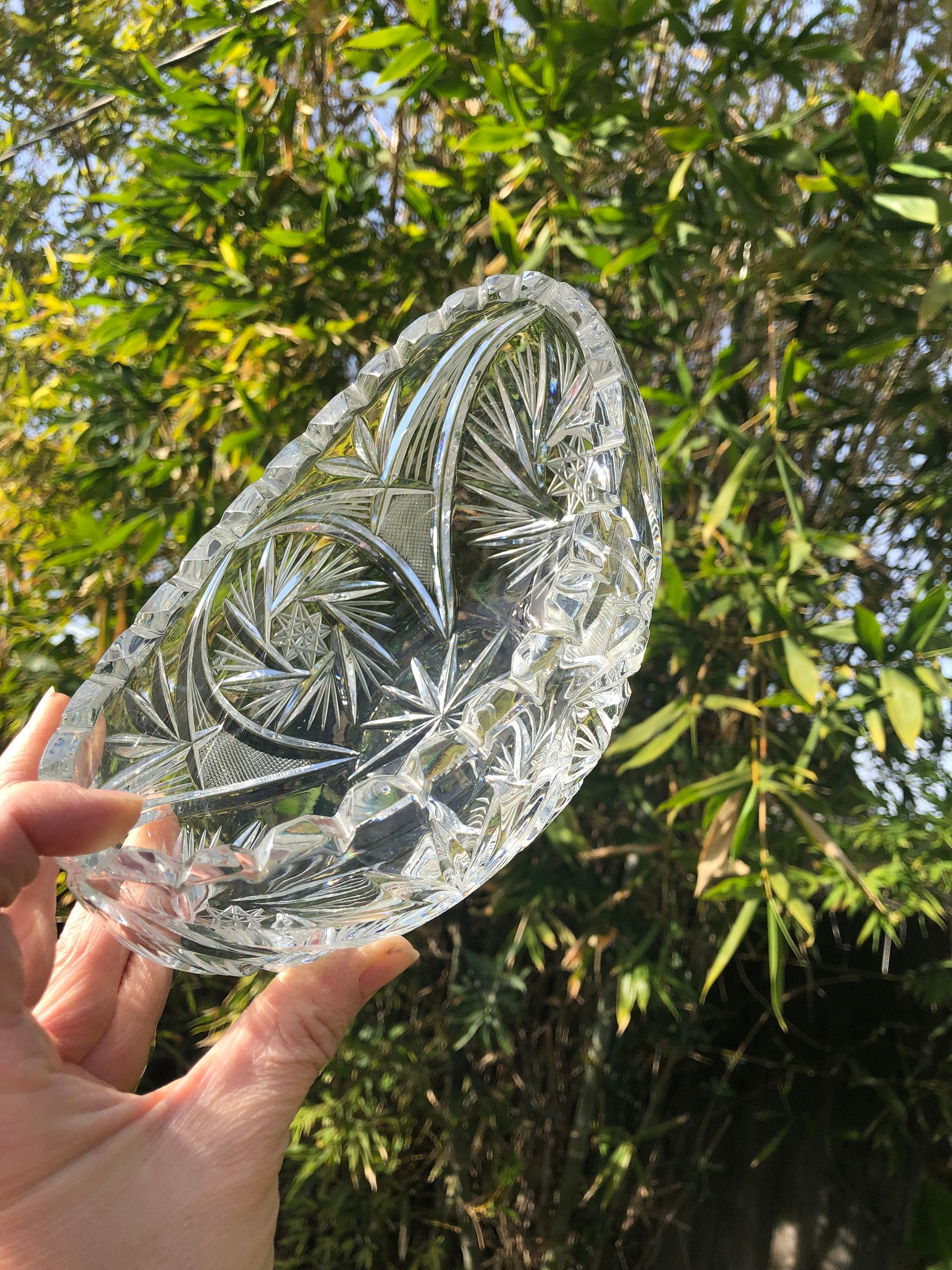 Vintage Cut Crystal Star Etched Narrow Display Bowl Etsy
