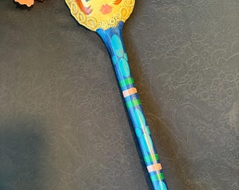 Vintage Gemma Taccogna-stijl handspiegel voor poppen: handgeschilderde volkskunst (22" l)